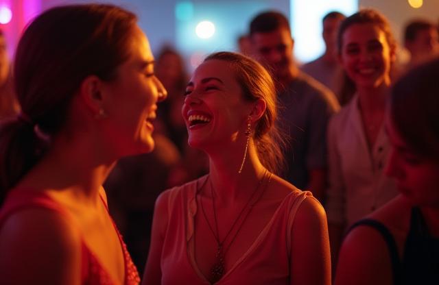 Candid photo of people laughing at an event