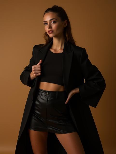 High-fashion model posing in a studio